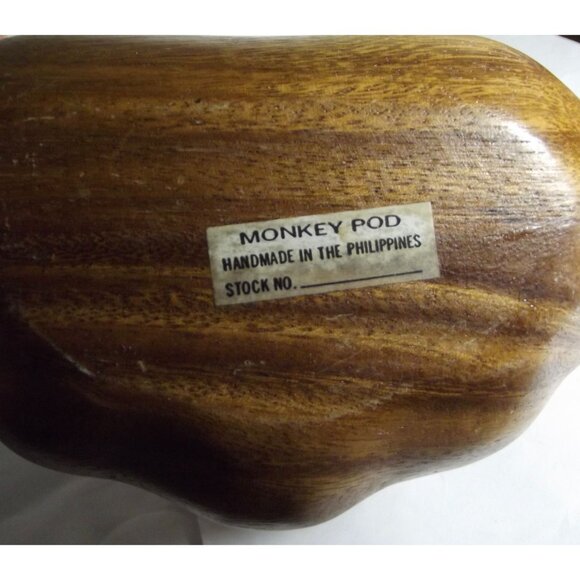 Monkey Pod Wood 7"Bowl seashell shell scalloped Serving Trinket Nut Dish MCM vtg - Picture 5 of 6